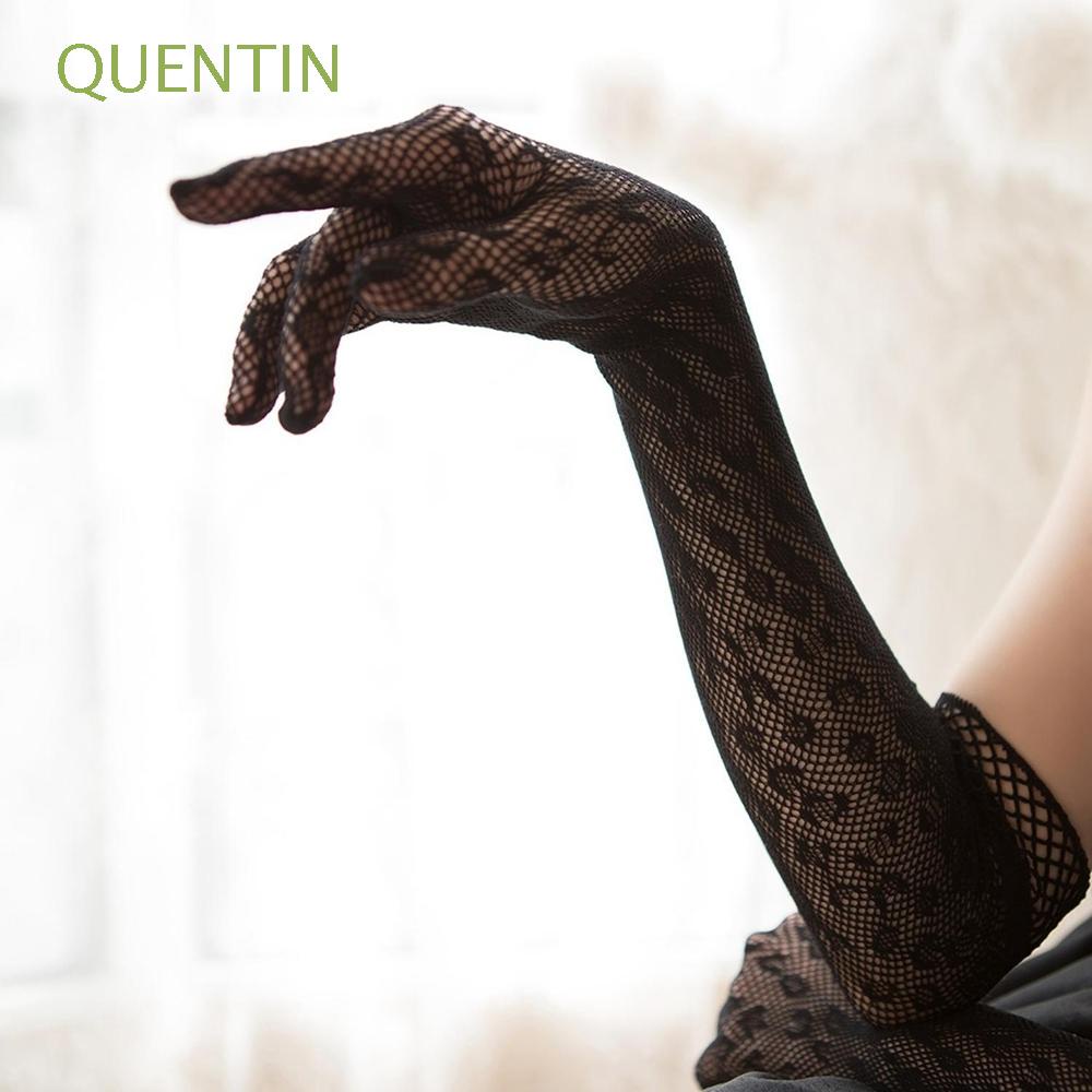 Găng tay ren lưới dài màu trắng/đen phong cách lolita cổ điển