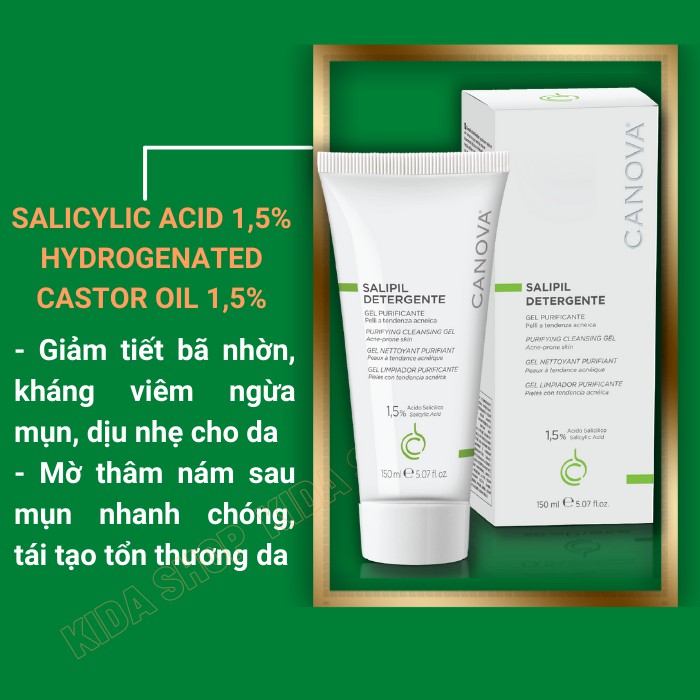 Sữa rửa mặt kiềm dầu, giảm mụn, chăm sóc da sạch mát, sảng khoái cho da dầu mụn ngứa CANOVA 150ml dạng gel  - Nhập Ý | BigBuy360 - bigbuy360.vn