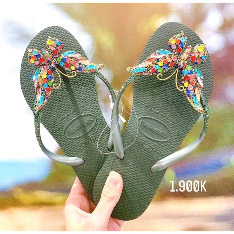 Dép havaianas kim tuyến rêu mix charm