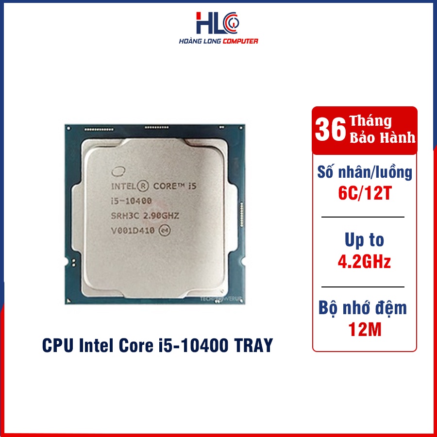CPU Intel Core i5-10400 Bộ Vi Xử Lý Tray 2.9GHz turbo up to 4.3GHz, 6C/12T, 12MB Cache, 65W - HLC