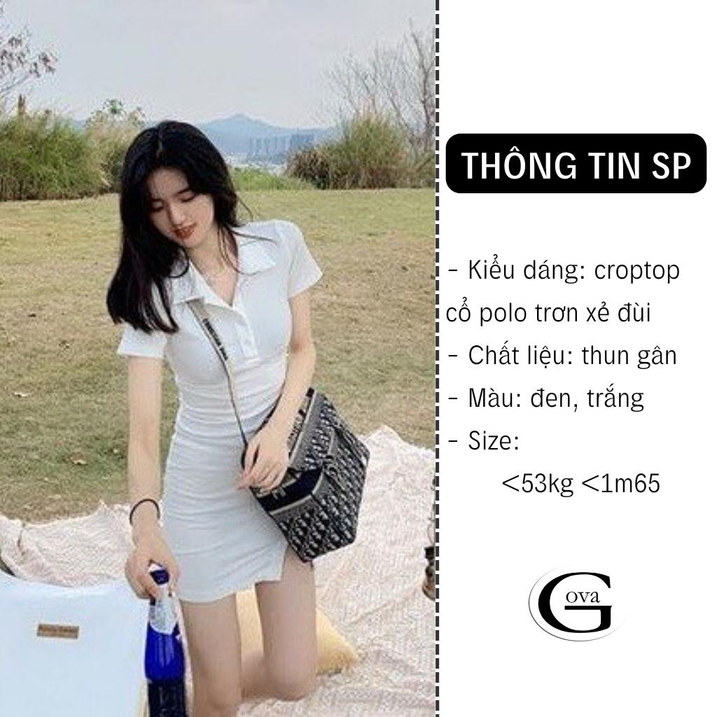 Váy Body Cổ Bẻ Xẻ Trước Chất Thun Gân Tăm Đầm Ôm Sexy GOVA