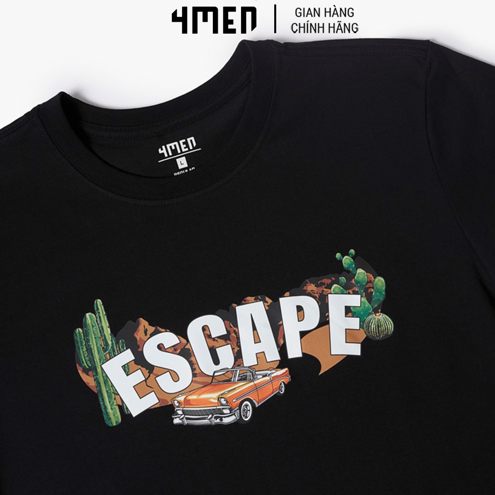 Áo Thun Nam 4MEN AT086 in chữ ESCAPE, áo phông cổ tròn ngắn tay, form suông, vải cotton thấm mồ hôi, thoáng mát, co gãn