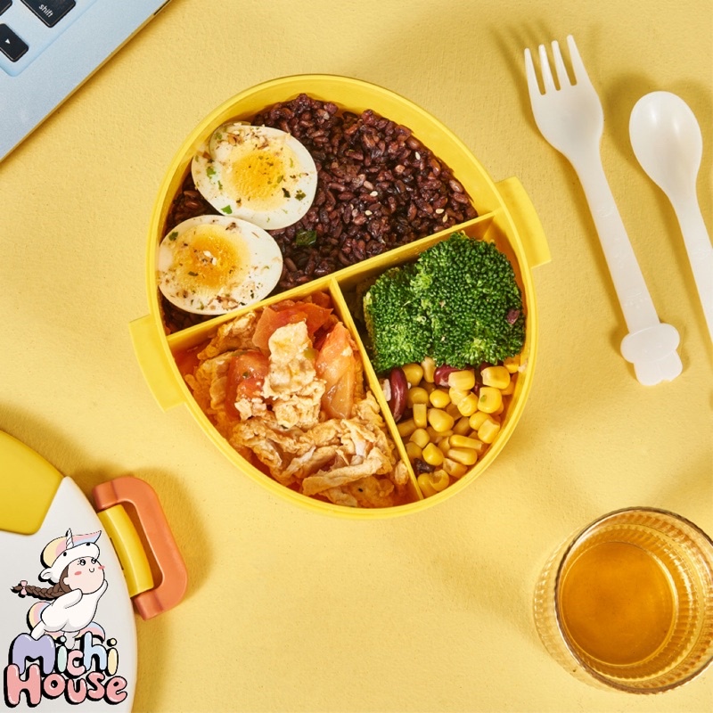 Hộp đựng cơm nhiều ngăn kèm dụng cụ thìa nĩa cho học sinh, nhân viên văn phòng mang theo đi học đi làm hoặc đi picnic
