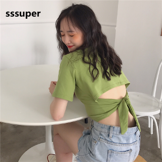 Áo Crop Top Nữ Màu Trơn Phong Cách Hàn Quốc