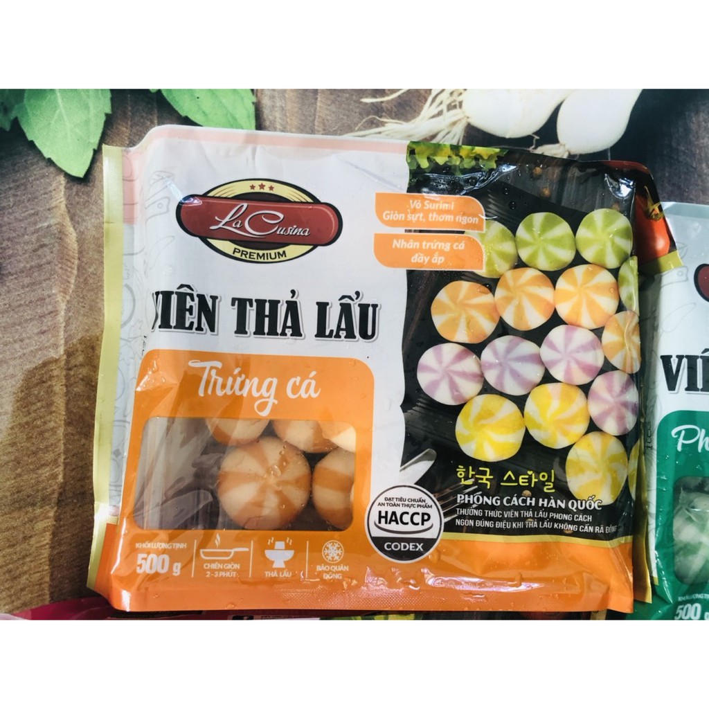 viên thả lẩu nhân trứng cá khay 500g LCFOOD màu cam