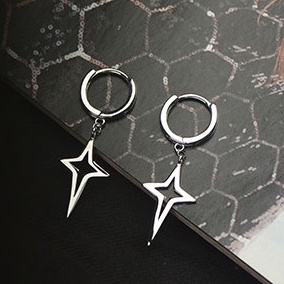 Khuyên Tai Tròn Hình Ngôi Sao Chữ Thập Unisex Gre Earing Màu Bạc Đẹp Cá Tính Chất - Khuyên Tai Thời Trang Merin Titan