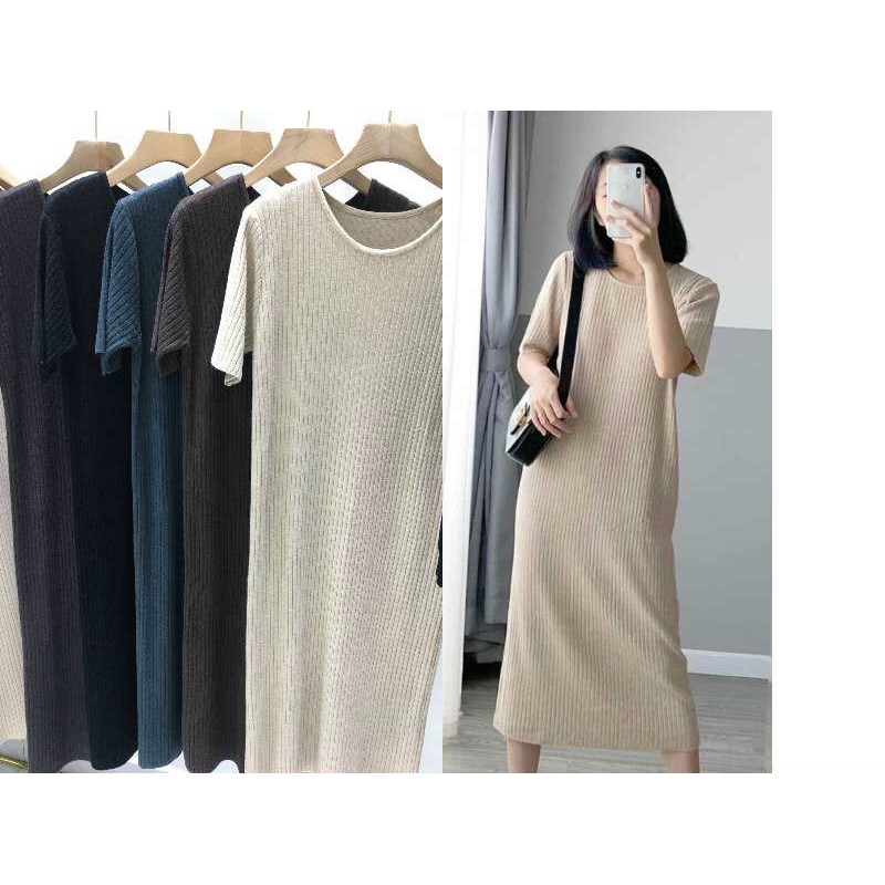 Váy len tăm suông cổ tròn tay lỡ