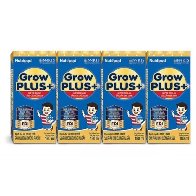 Lốc 4 Hộp Sữa Bột Pha Sẵn Nuti Grow Plus Xanh 180ml