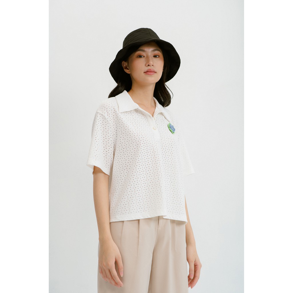 LIBÉ - Áo thun tay ngắn màu trắng cổ polo đục lổ | BigBuy360 - bigbuy360.vn