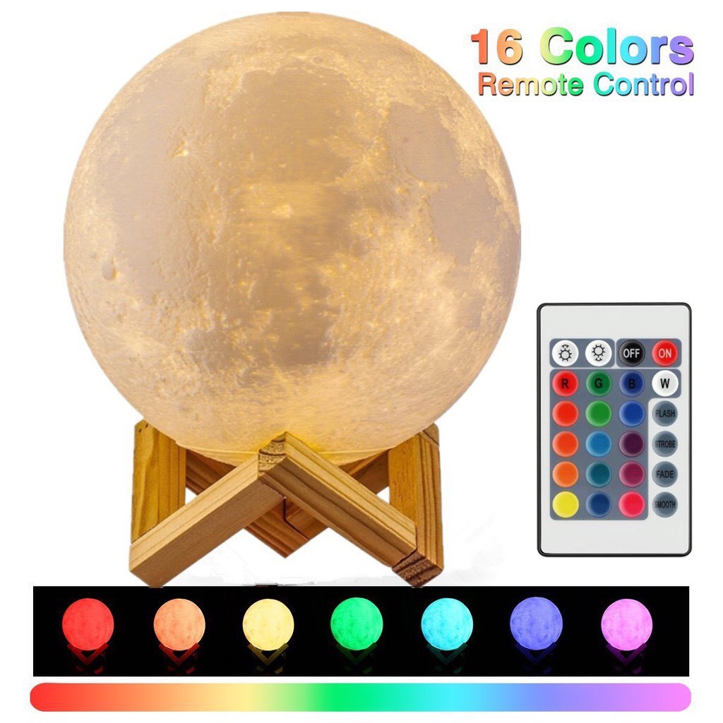 [BH 1 ĐỔI 1] Đèn Ngủ Mặt Trăng 16 màu CÓ ĐK ❤️FREE SHIP❤️ size 10-12-15-18cm tặng kèm đế gỗ