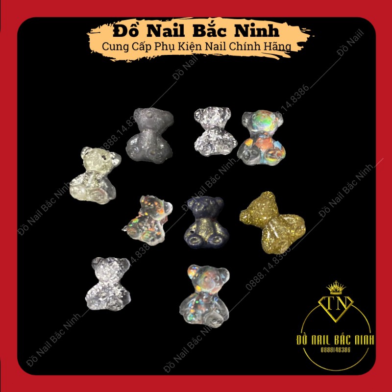 Charm Gấu Nail Thủy Tinh Trong Suốt Đính Móng Cực Xinh