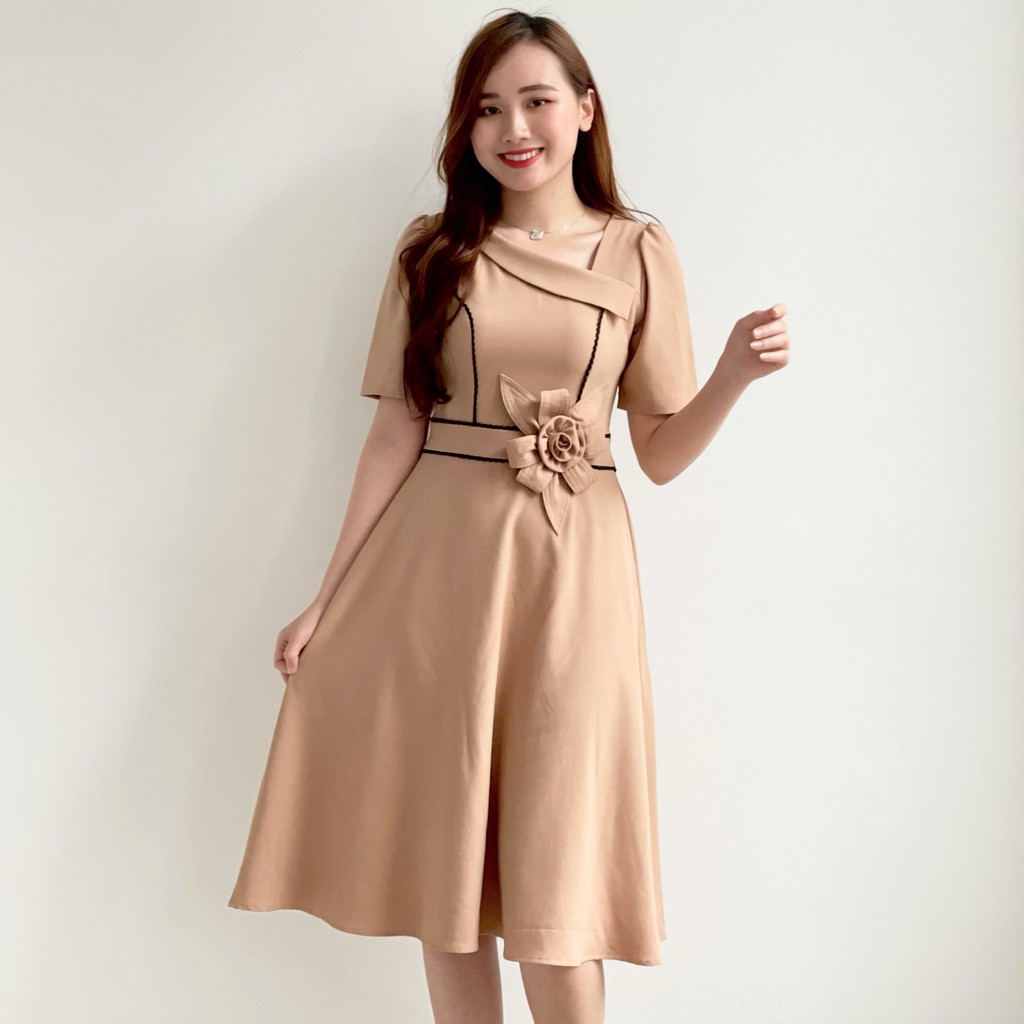 Đầm dự tiệc sang trọng dáng xòe Dam công sở dáng xòe tay bồng Emvy Fashion K33