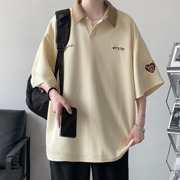 Áo Thun Polo Màu Trơn In Chữ Số Đơn Giản Thời Trang Mùa Hè Phong Cách Hàn Quốc