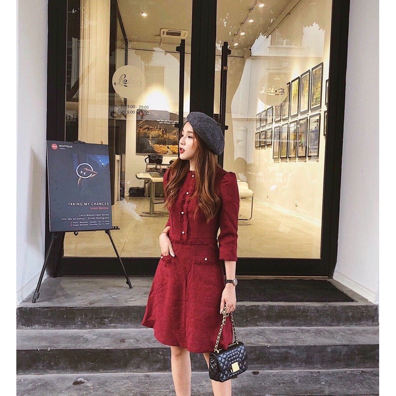 VÁY DẠ TWEED ĐỎ