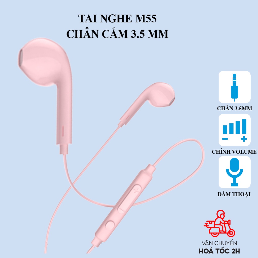 Tai nghe 5 6 Hoco M55 hồng chân cắm tròn 3.5mm,có mic đàm thoại dành cho 5 6 6S 6Plus 6SPlus, android, máy tính