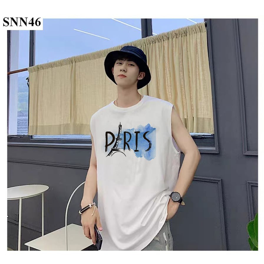 Áo Ba Lỗ Nam In Hình Chữ Paris Bán Cực Chạy - Cá Tính