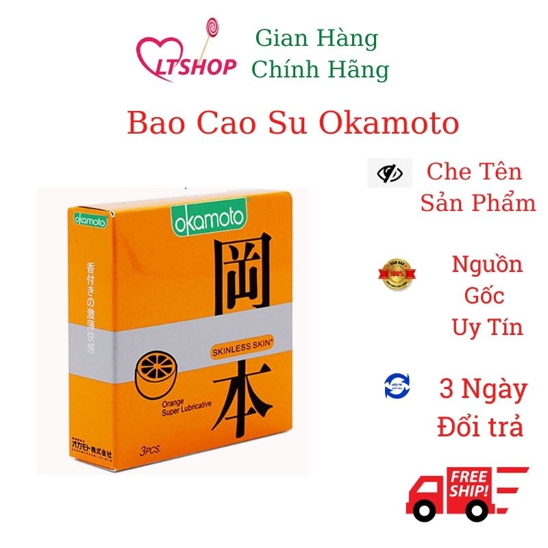 Bao Cao Su Okamoto Skinless Skin Orange Lubricated  siêu mỏng   hương cam  Hộp 3 cái