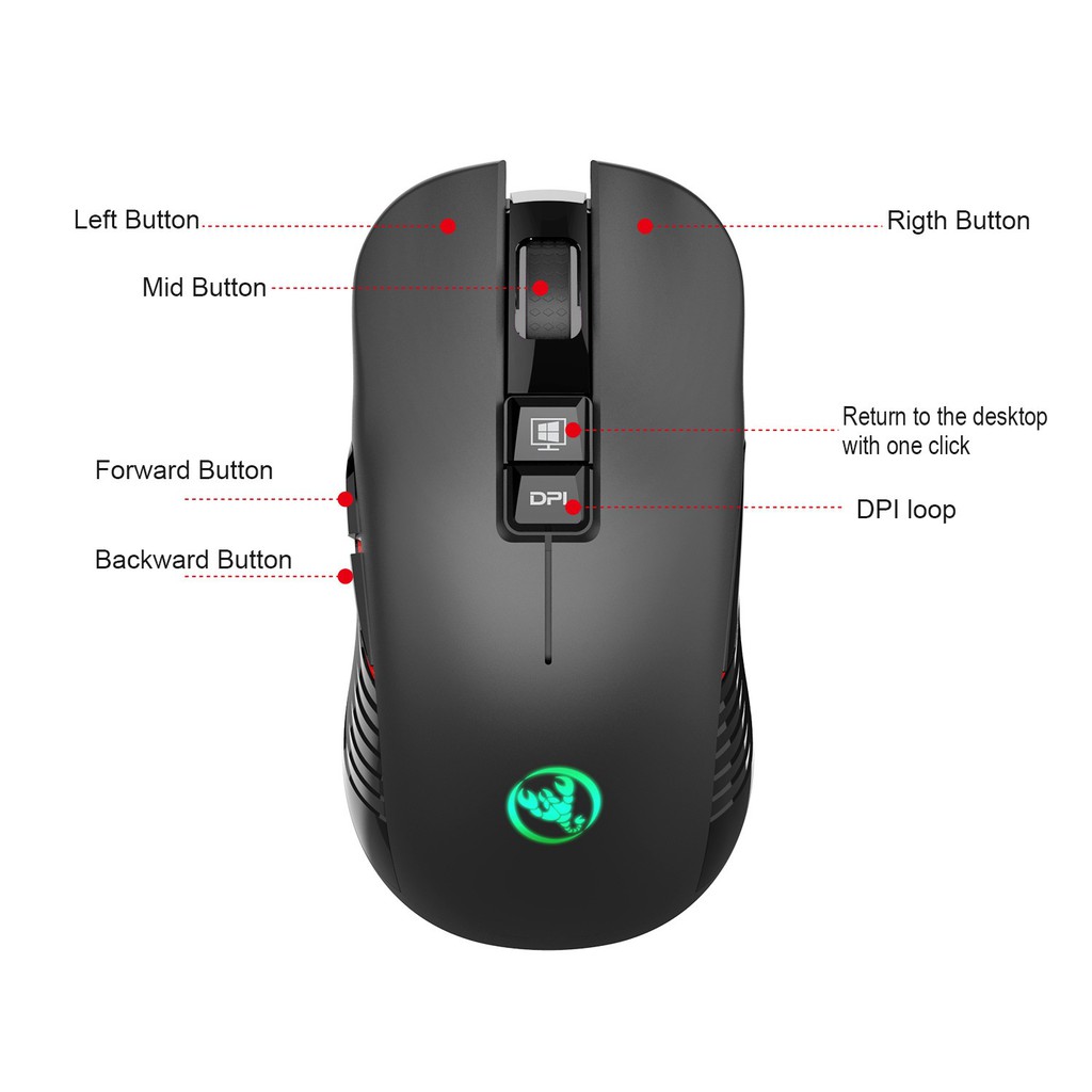 Chuột chơi game không dây HXSJ T30 3600 DPI Led RGB - Wireless Gaming Mouse HXSJ T30 3600DPI