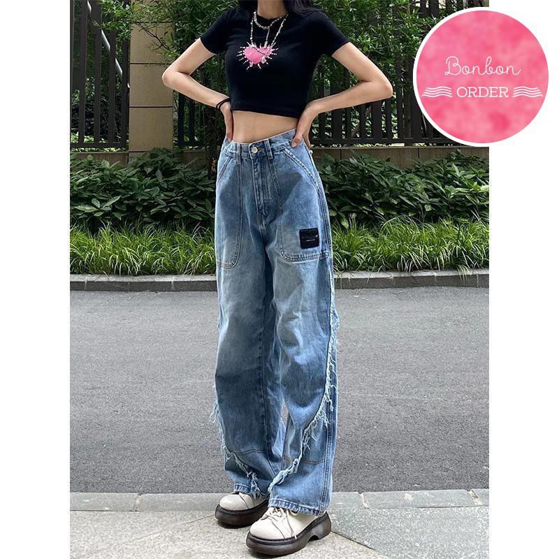 QUẦN JEAN ULZZANG ỐNG RỘNG DÁNG XUÔNG HIPHOP - [Bonbon Order Ulzzang]