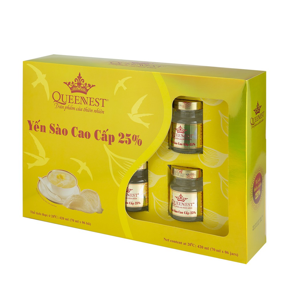 Yến Sào Cao Cấp QUEENNEST 25% (Hộp 6 Hũ x 70ml) Siêu Ngon