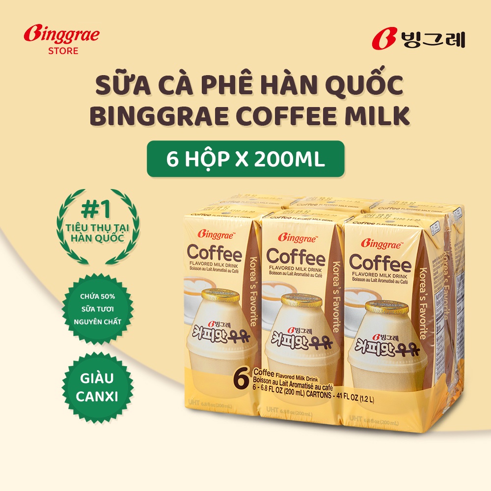 Lốc Sữa Cà Phê Hàn Quốc Binggrae Coffee Milk (200ml x 6 hộp)