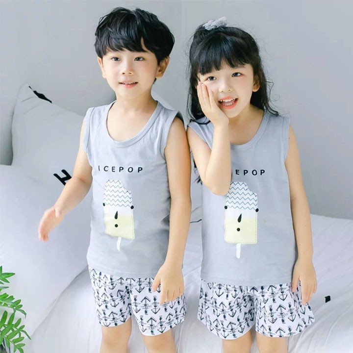 Đồ bộ cotton sát nách cho bé 4-10 tuổi hình Ice pop ngộ nghĩnh BBShine – DN008