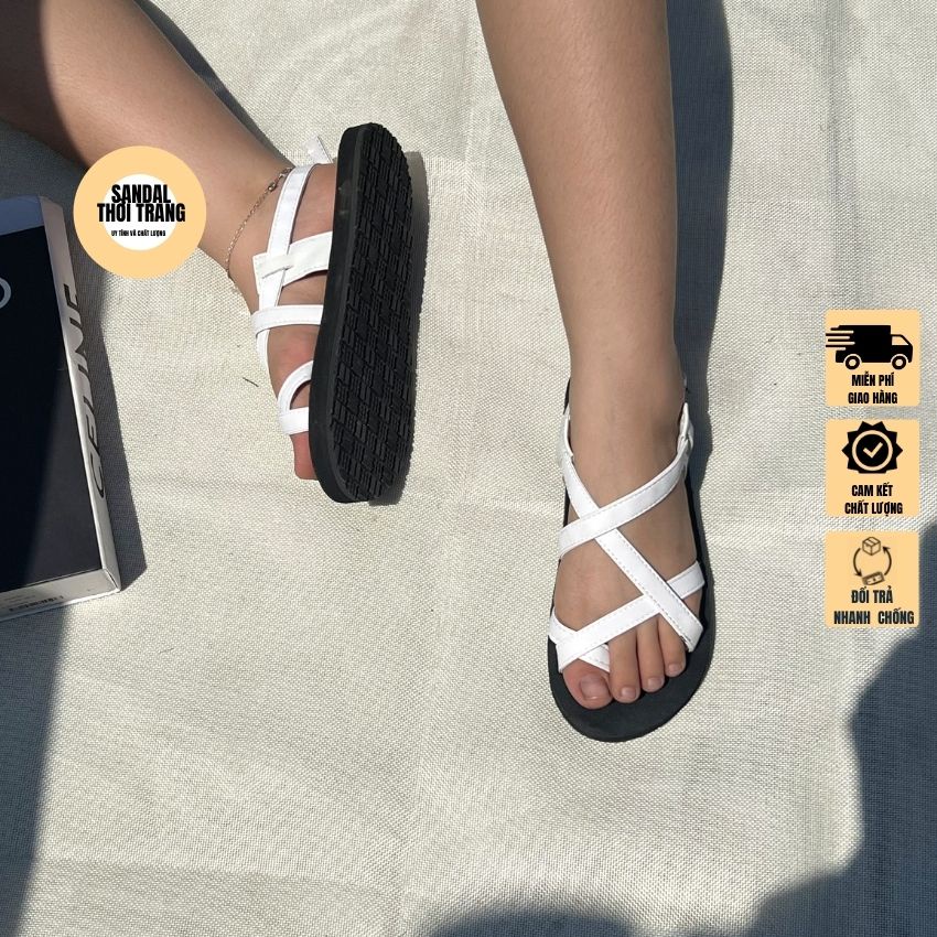Giày sandal quai chéo xỏ ngón a101, sandal nữ đi học, đi chơi trắng/be/nau sandal thời trang full size 30-44 nam nữ