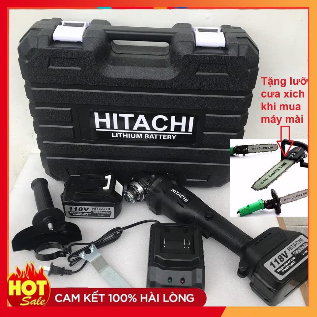 Máy Cắt-Mài-Cưa Xích dùng pin 3 trong 1 Hitachi cầm tay 2 pin 118v động cơ từ không chổi than tặng kèm lưỡi cưa xích