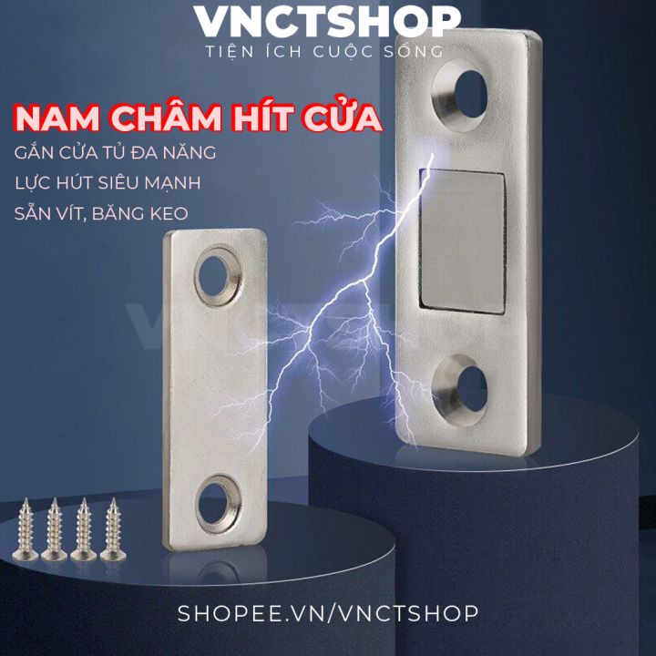 Bộ nam châm hít giữ đóng chốt cửa gắn dán cửa tủ lạnh tủ quần áo chạn bếp nhôm nhựa siêu mỏng