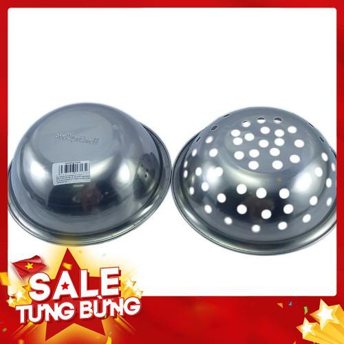Bộ 2 thau rổ inox 24 cm Rainy cao cấp (XTT-ThAU 24)