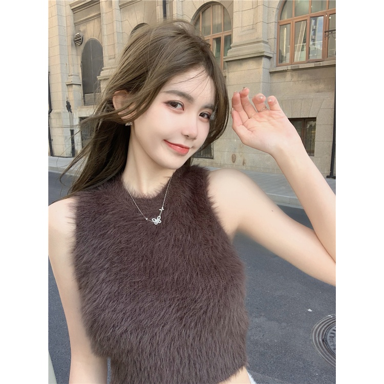 Porozi Áo sweater sát nách dáng ngắn kiểu Hàn Quốc thời trang cho nữ