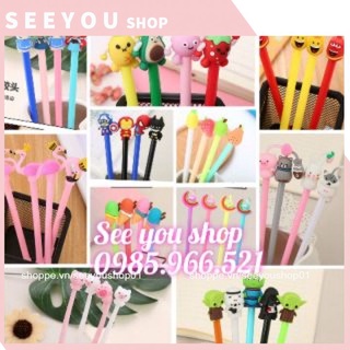 [Được chọn từng mẫu ] Giá Sỉ Combo 50 Bút Cute Đầu Thú mực mước Màu đen See you shop