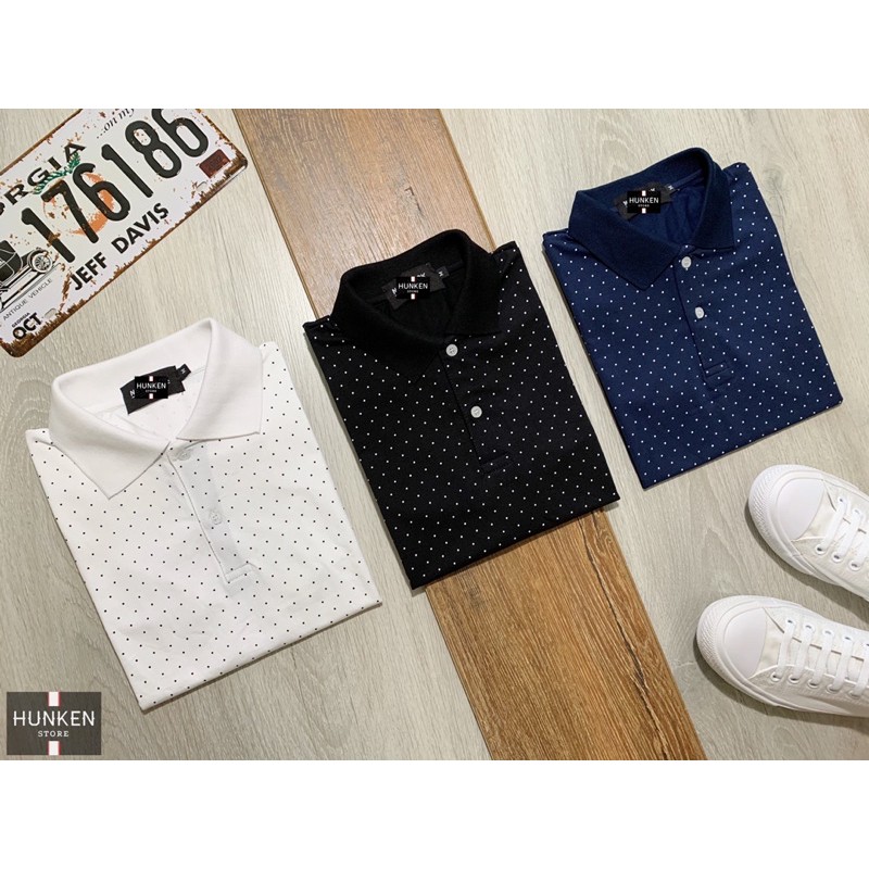 Áo thun polo nam N.LOOK cổ bẻ hoạ tiết chấm bi sang trọng phông Basic có cổ tay ngắn Cotton đẹp cao 