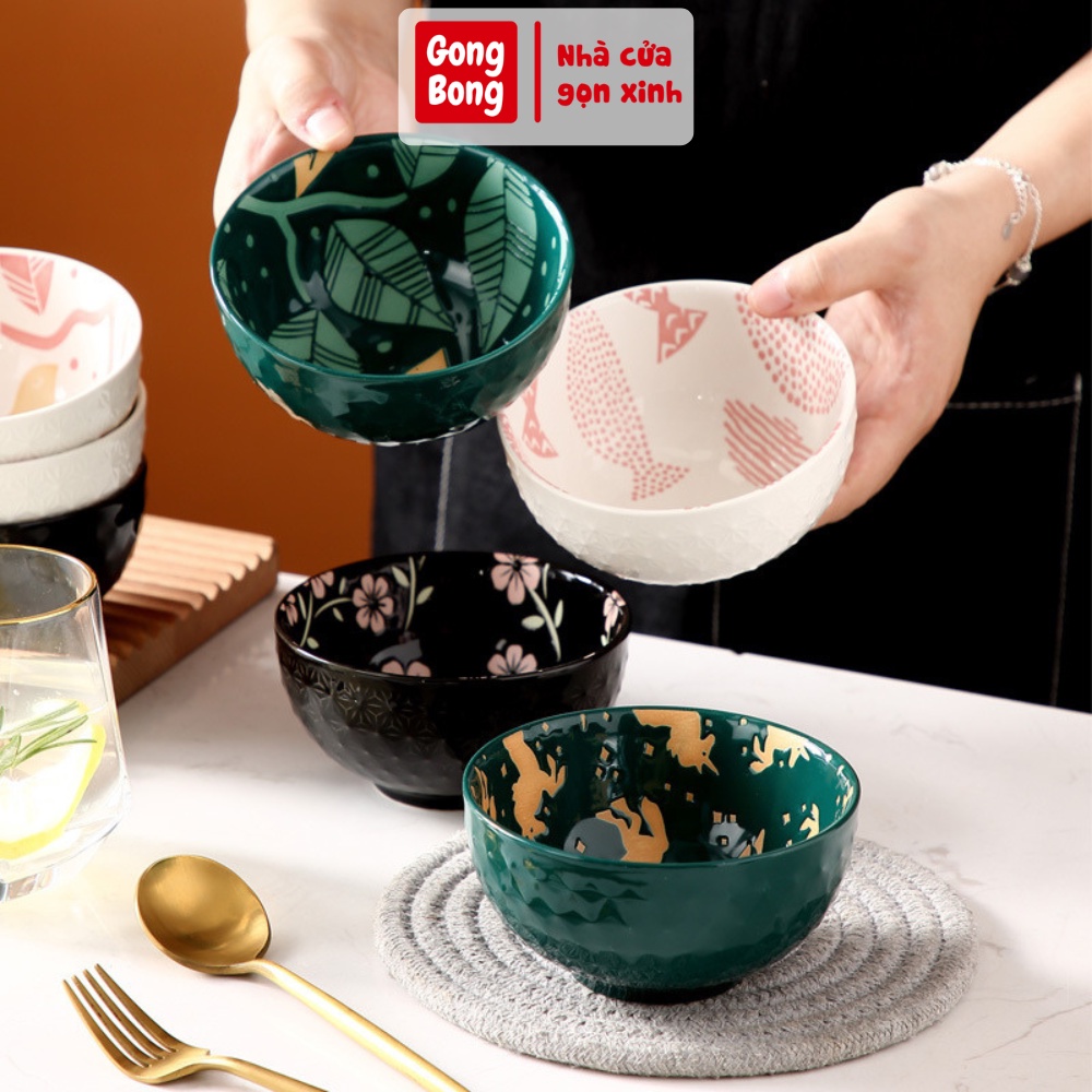 Bát sứ ăn cơm họa tiết sang trọng bát men sứ gia đình cao cấp hiện đại