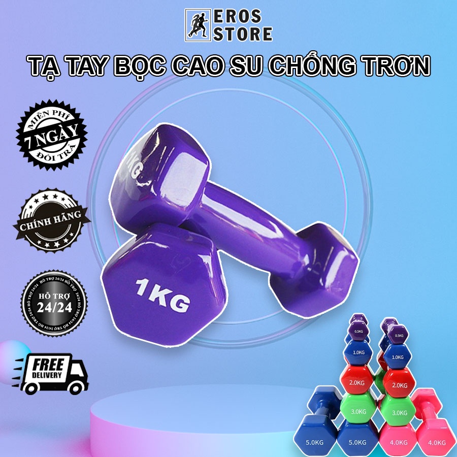 Tạ Tay, Tạ Đơn Tập Yoga, Gym Bọc Cao Su Chống Trơn Trượt Dành Cho Cả Nam Và Nữ Tập Luyện Tại Nhà Chính Hãng Eros Store