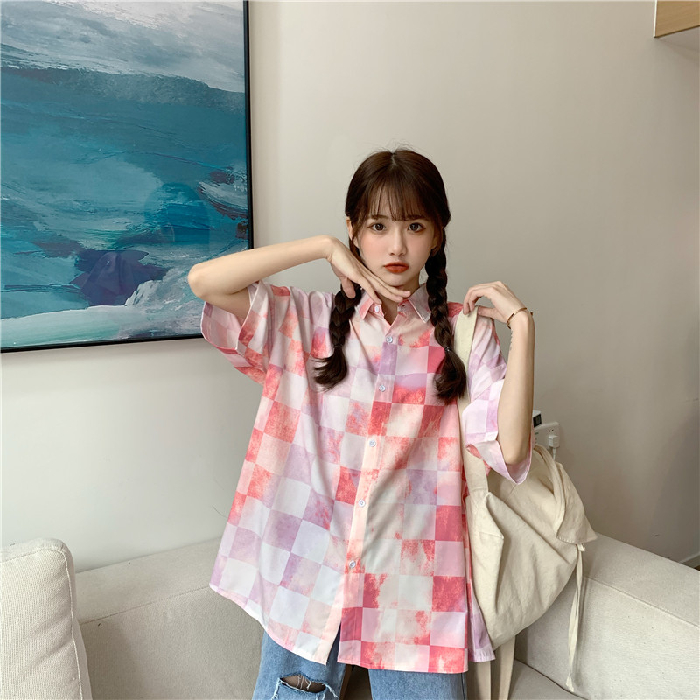 NRVP Áo Sơ Mi Nữ Tay Ngắn Dáng Rộng Kiểu Hàn Quốc Thời Trang Mùa Thu 2021