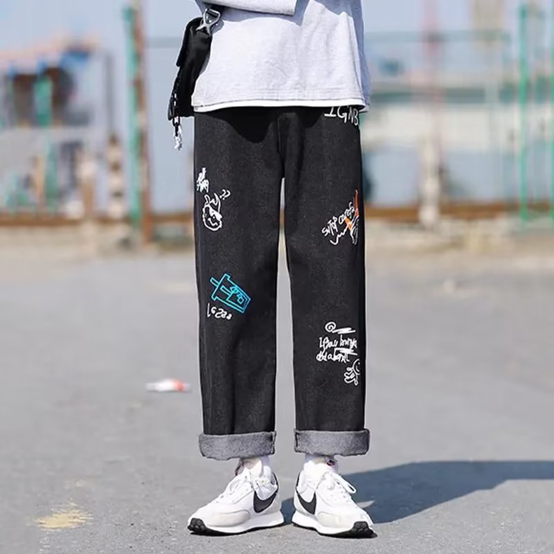 Quần Jeans Ống Suông Nam In Quần Bò Nữ ống đứng Hình Anime Quần ống Suông Mới Phong Cách Hàn Quốc Quần Baggy Jean Thời Trang Quần Jean Nam Co Giãn Unisex