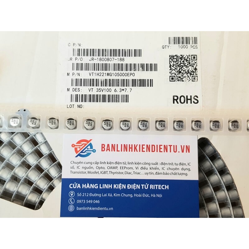 [Combo 10 chiếc] Tụ nhôm 100uF 35V kích thước 6.3×7.7mm