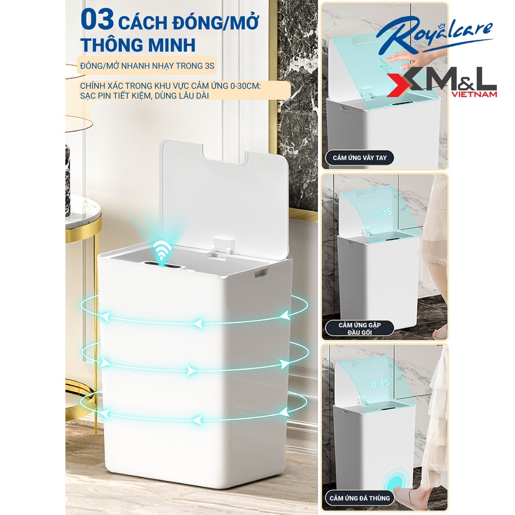 NEW - Thùng rác thông minh cảm ứng tự động M&amp;L - RoyalCare FH-2 phong cách Hàn Quốc - Hàng chính hãng bảo hành 3 tháng