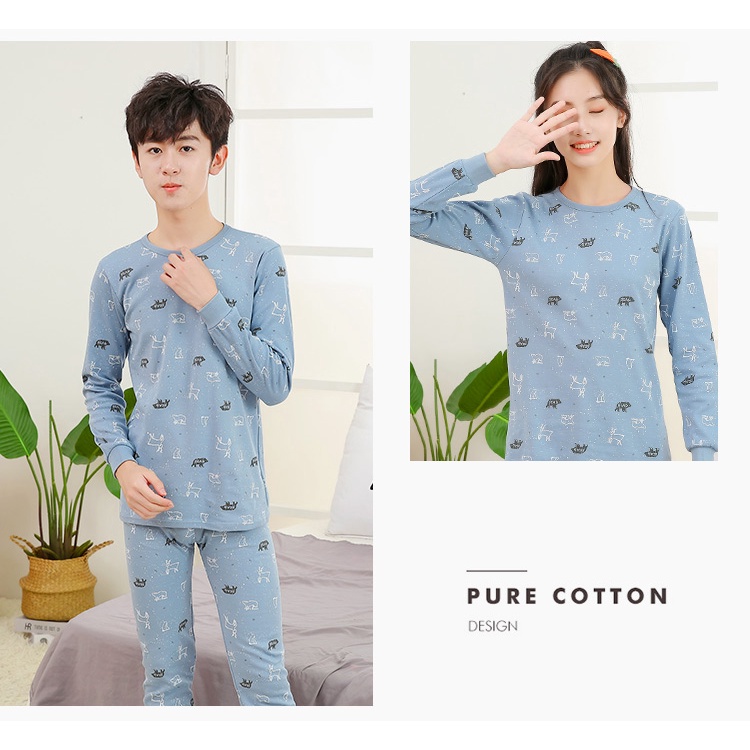 Bộ Đồ Ngủ Tay Dài Chất Liệu Cotton 140cm - 175cm Thời Trang Xuân Thu Cho Nam Và Nữ