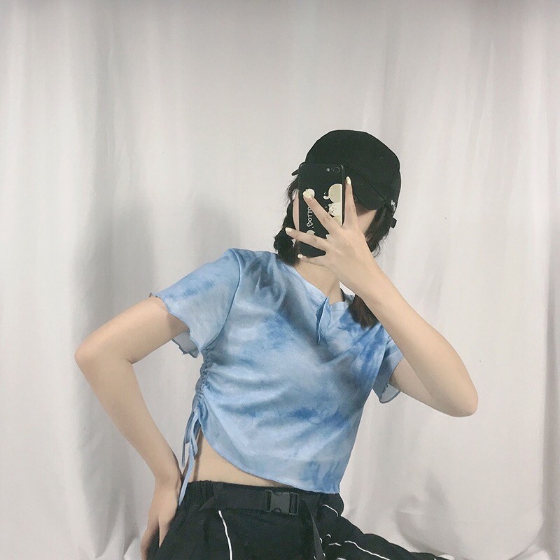 🚛 Áo croptop ôm form màu loang gân rút dây