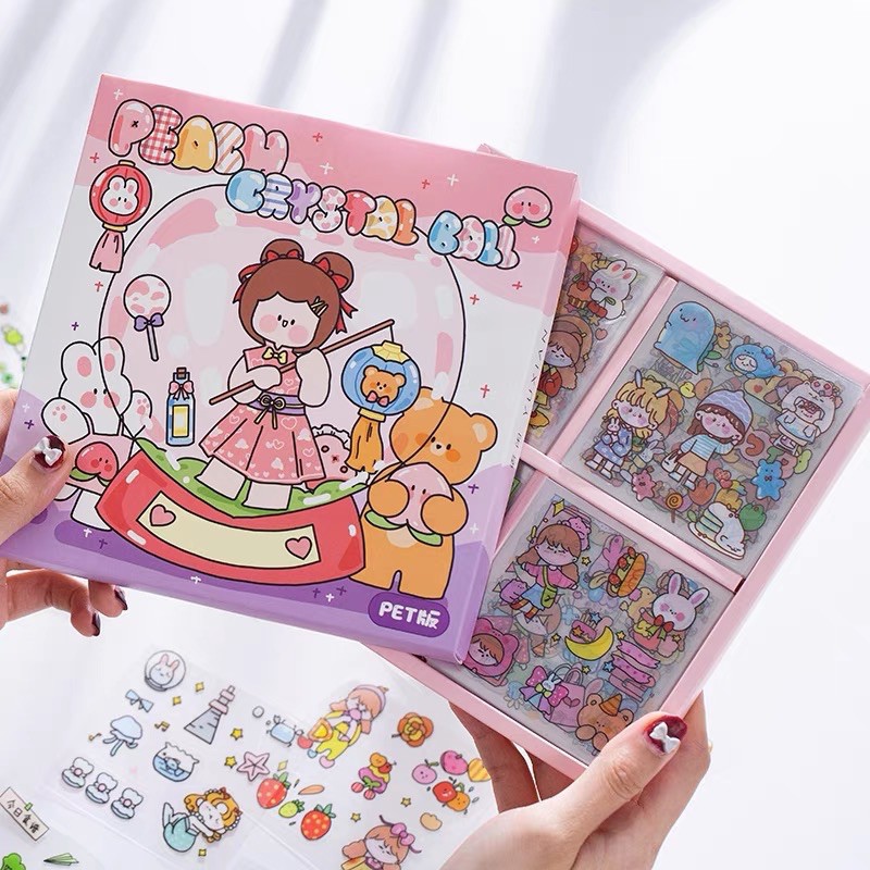 Hộp 100 tờ stickers PVC kháng nước/sticker giấy dễ thương siêu hịn