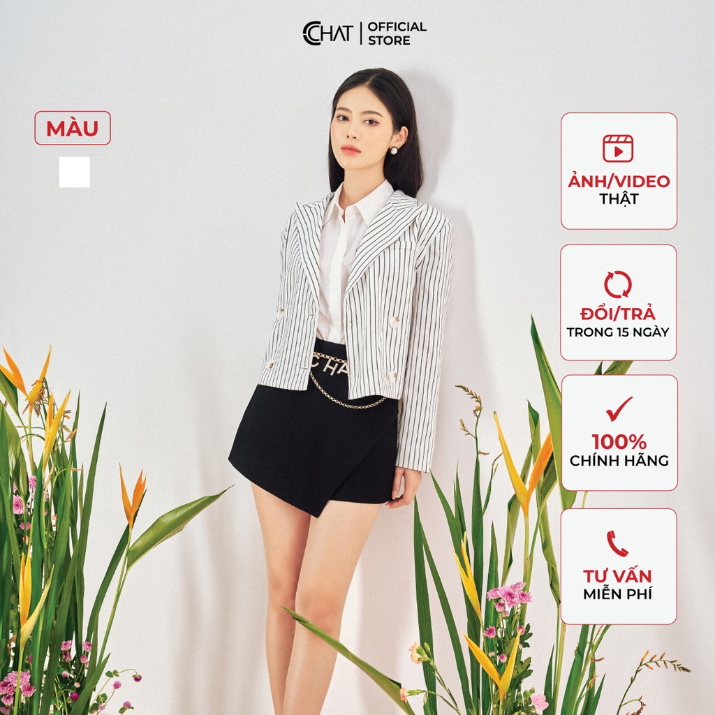 Áo Blazer Nữ 𝐂𝐂𝐇𝐀𝐓 Kiểu Cổ 2 Ve Vếch Xếp Ly Sau Phong Cách Trẻ Trung Thanh Lịch 22EHS7001ST