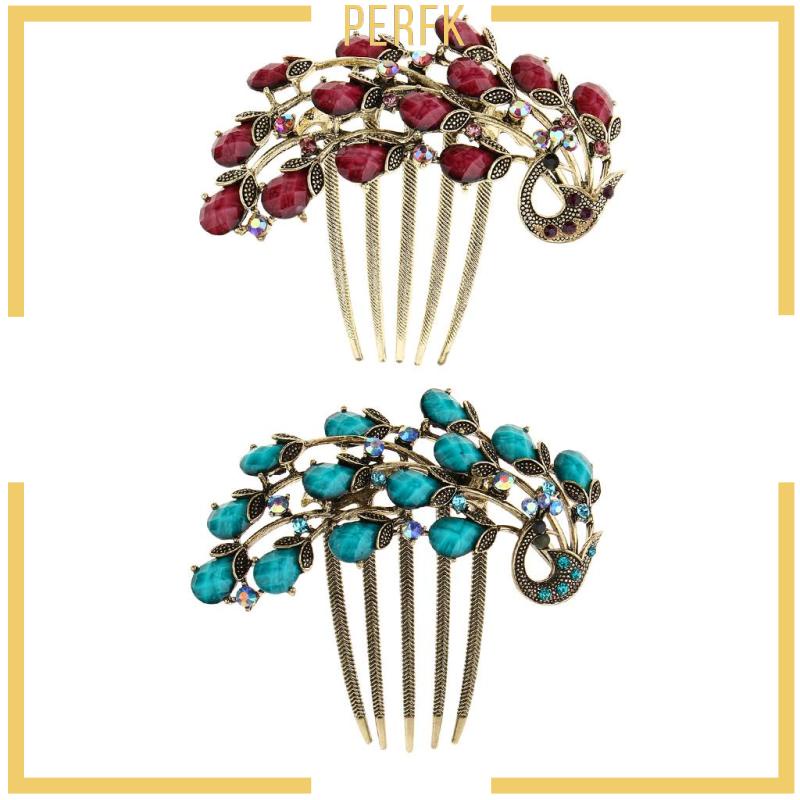 Lược Cài Tóc Hình Con Công Đính Đá Nhân Tạo Thời Trang