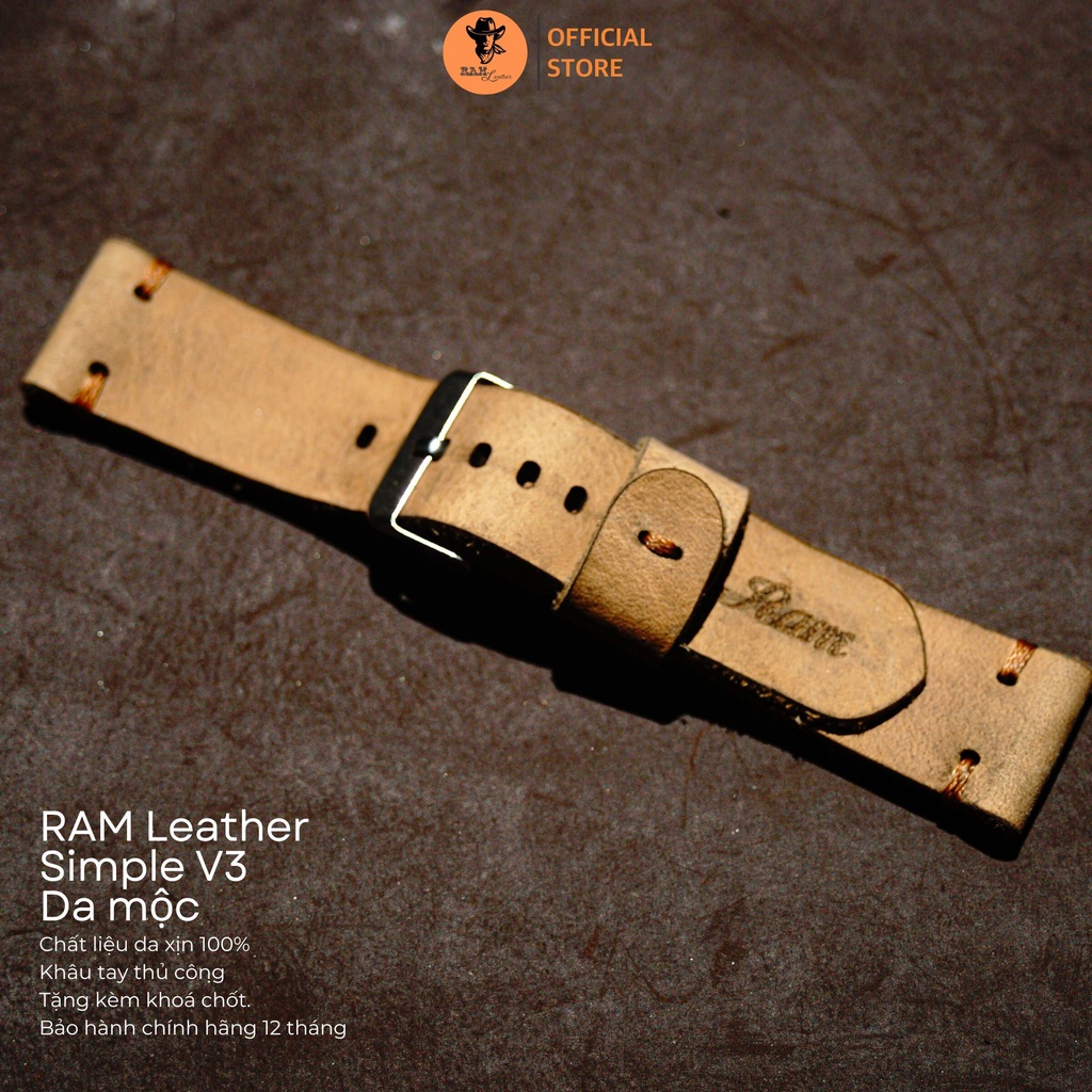 Dây đồng hồ da bò mộc - RAM Leather V3