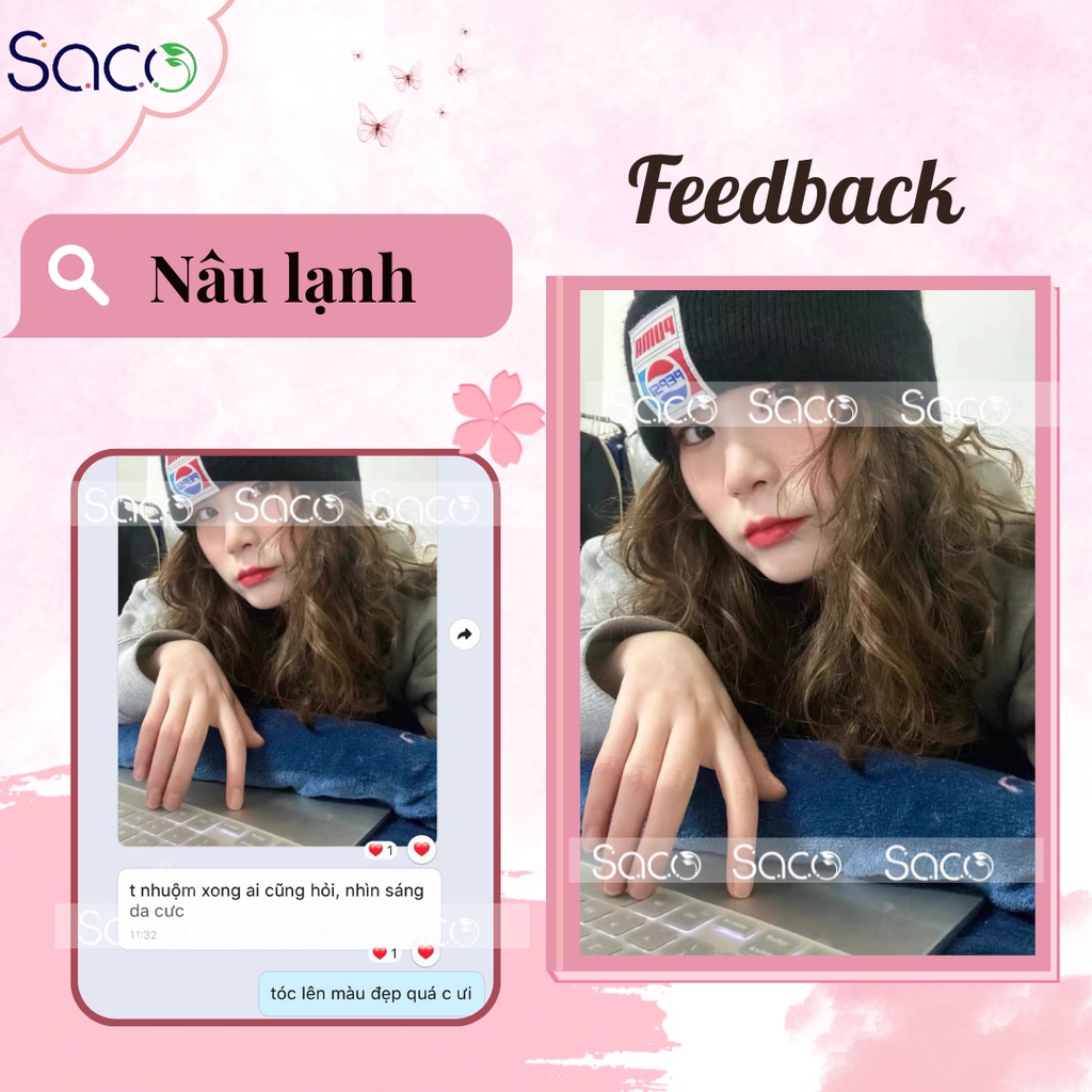 Lược nhuộm tóc thần thánh Saco màu Nâu Lạnh lên màu từ nền đen, không cần tẩy hay nâng tone chai 400ml