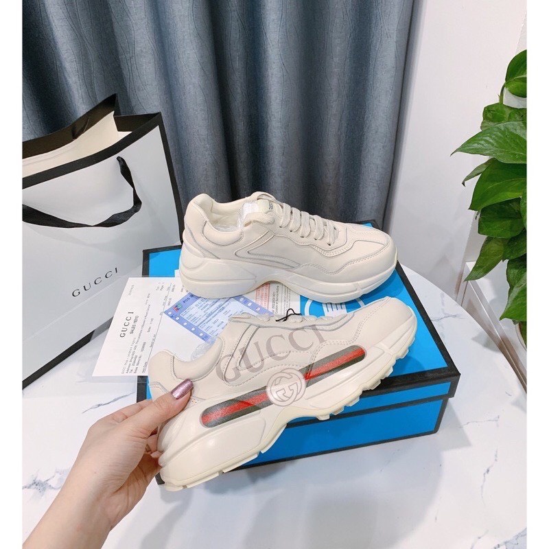 Giày Thể Thao Nữ Độn Đế Giày Gucic Sneaker Tăng Chiều Cao Màu Kem Chất Liệu Da PU Bền Đẹp