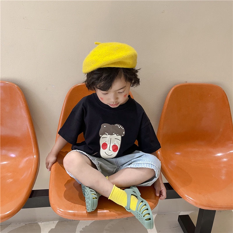 Áo Thun 100% Cotton Tay Ngắn Dáng Rộng In Họa Tiết Hoạt Hình Thời Trang Mùa Hè Hàn Quốc