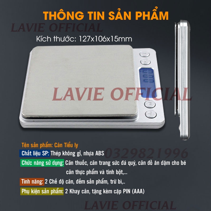 Cân Tiểu Ly Điện Tử Nhà Bếp Độ Chính Xác Cao Định Lượng 0.1g - 3kg, Cân Tiểu Ly Dùng Làm Bánh, Cân Khẩu Phần Ăn BH 12T