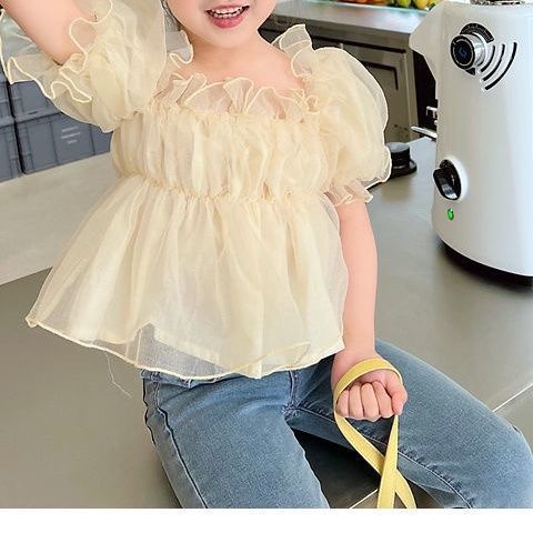 Áo Thun Tay Ngắn Phồng Vải Mỏng Thời Trang Hè Hàn Quốc Hàng Mới Dành Cho Bé Gái 2023